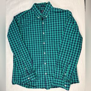 J Crew Mens Green Blue Plaid Slim Fit Flex Washed Oxford Long Sleeve Button XL